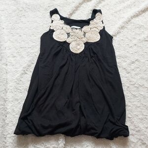 Kimchi & Blue Black Rosette Bubble Tank top Medium Quiet Luxury Romantic